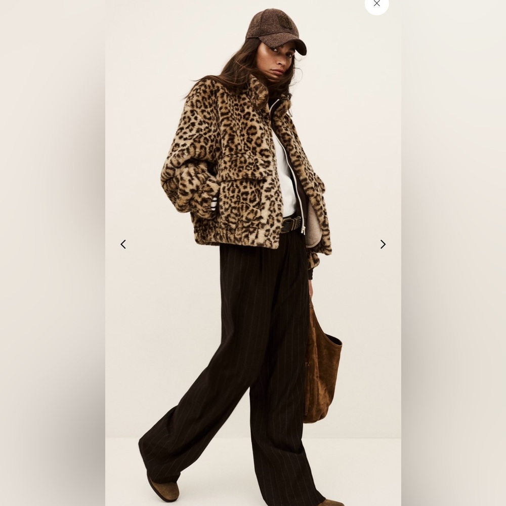 ba&sh Leopard Print Teddy Jacket in Brown and Black